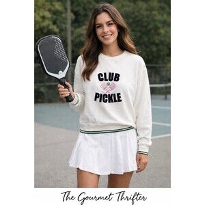 Shiraleah Club Pickle Pickleball Sweatshirt White Graphic Pullover Medium